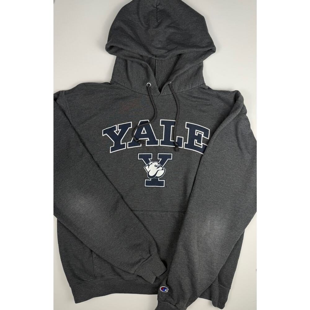 Champion Yale Bulldogs Hoodie Mens Gray Pullover Sweatshirt College Spellout